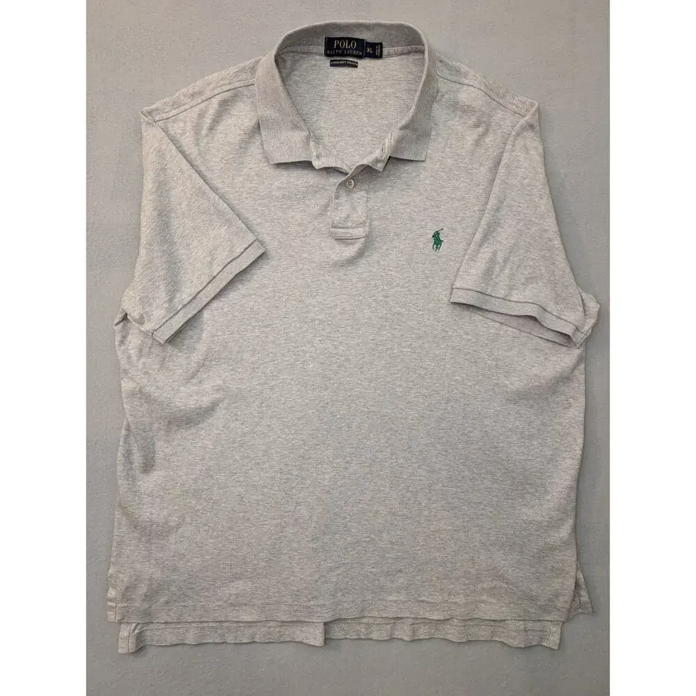 Polo Ralph Lauren Polo Shirt Mens XL Gray Pima Soft Touch Green Pony